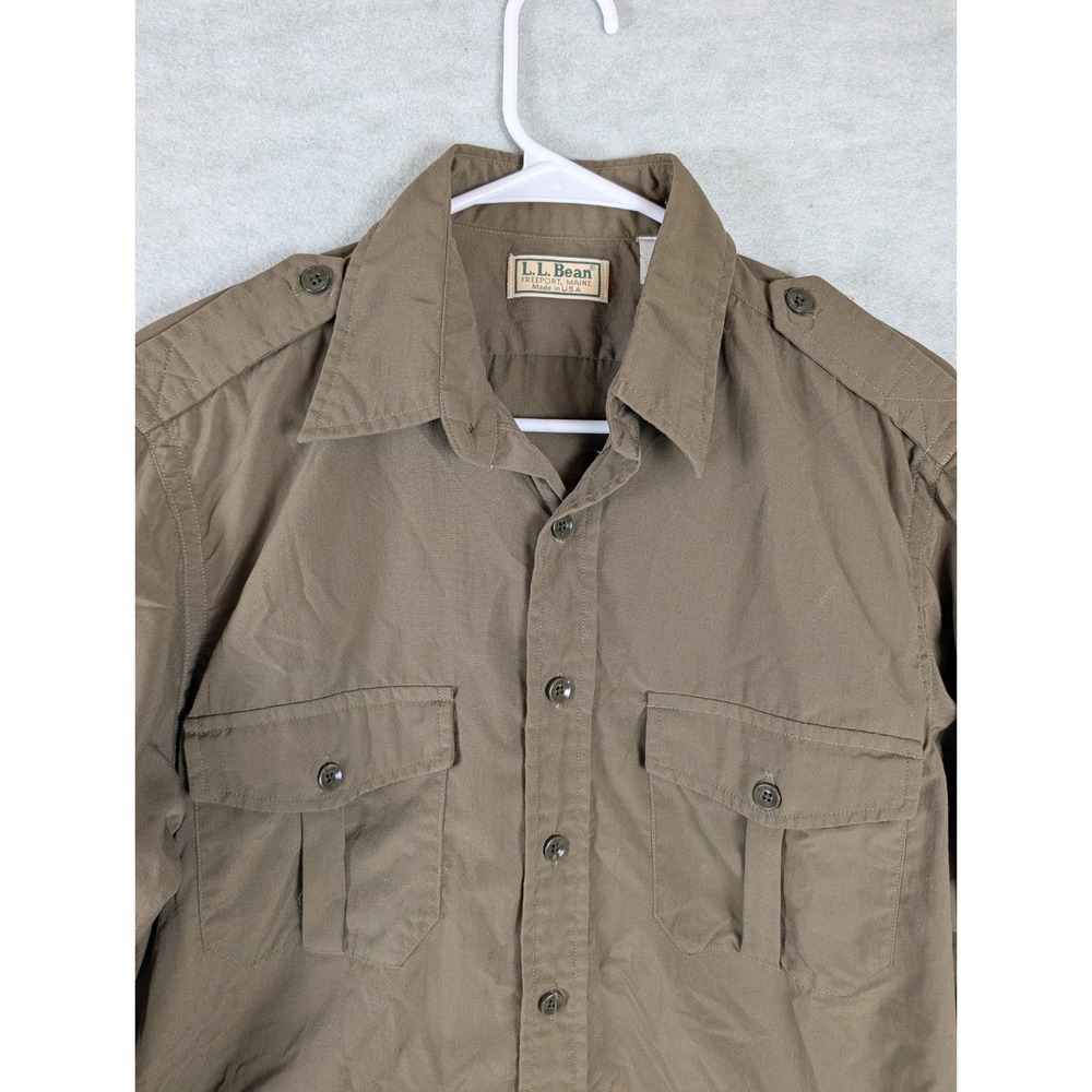 Vintage LL Bean Safari Field Long Sleeve Button Down Shirt USA Made XL Green